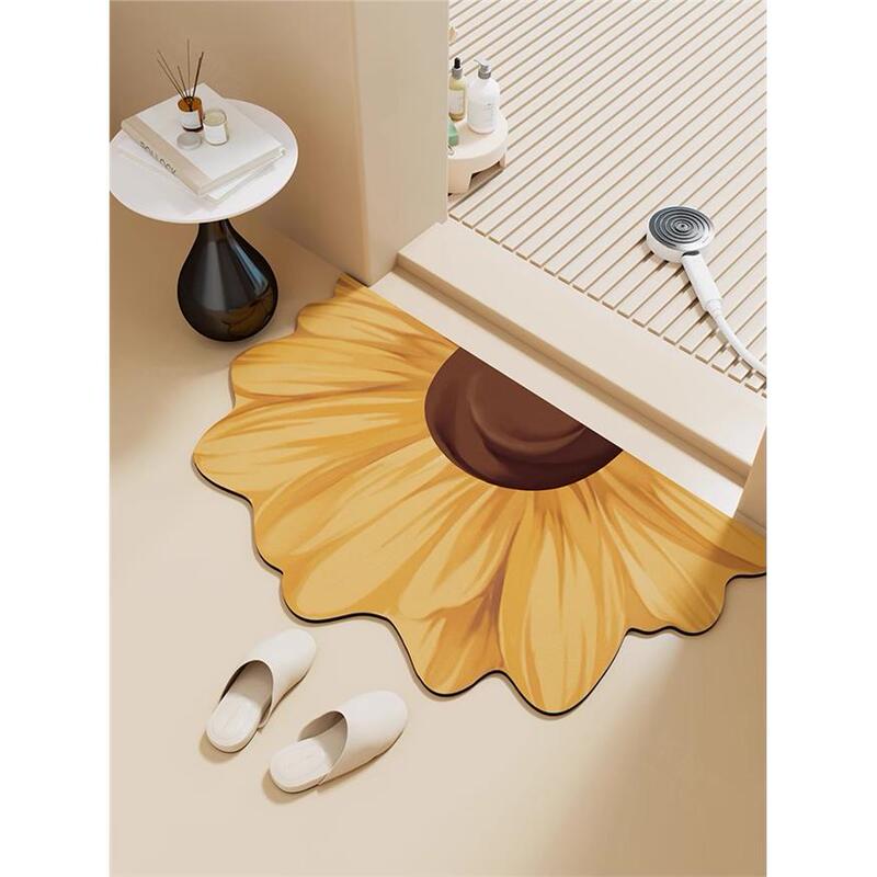 Sunflower Semi-Circular Bathroom Mat Diatomaceous Earth Absorbent Foot Mat Bathroom Entrance 2025 New Model Household Non-Slip