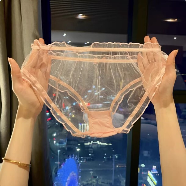 Fashionable European and American Style Sexy Lace Panties for Women, Ultra-Thin Mesh Transparent Low-Waist Briefs, Summer Thin Pink Style