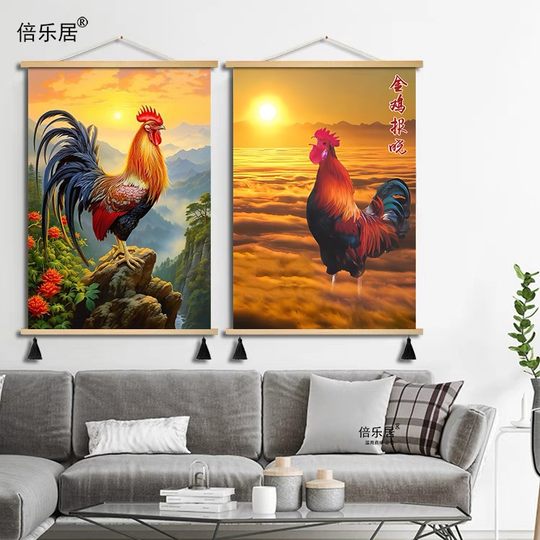 Китайская картина с изображением петуха для коридора, символ процветания и богатства, настенное искусство для фоновой стены кабинета, пение петуха, петух приносит хорошие известия, декоративная живопись.