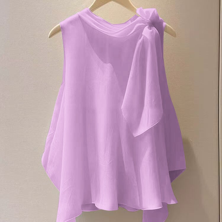Unique, Beautiful, Stylish, High-End, Chic Blouse, French-Style Top, Purple Sleeveless Shirt, 2026 New Model for Women, Summer