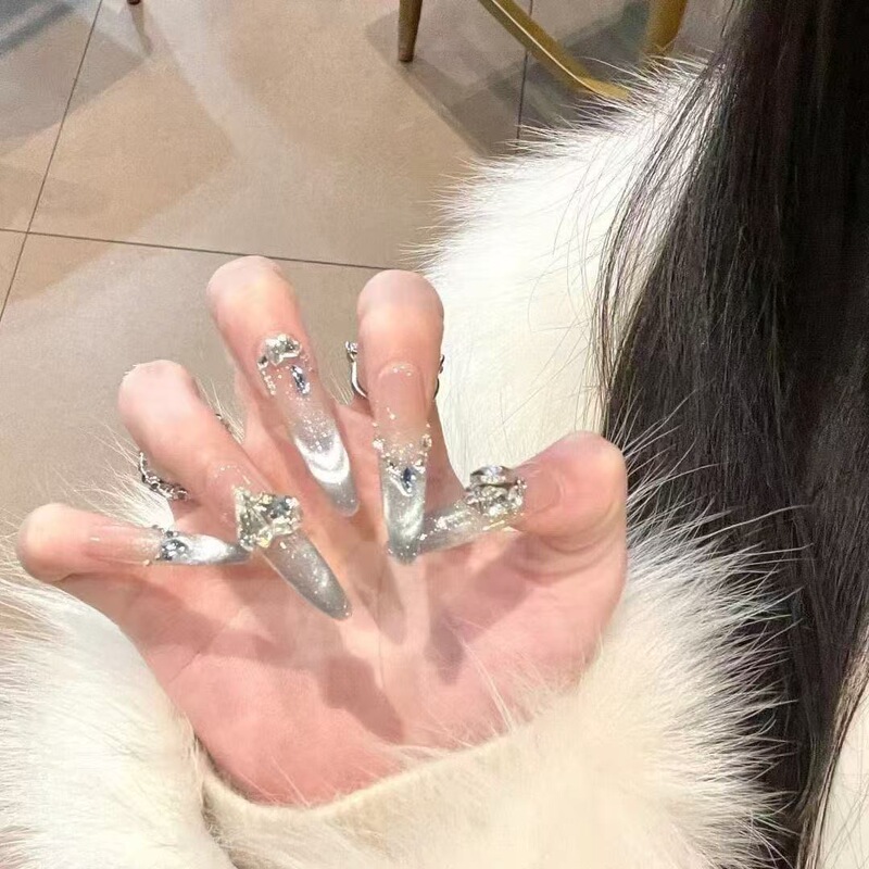 Sparkling Light Luxury Handmade Atmospheric Wearable Dazzling Elegant Cat-Eye French Style High-End Brightening Matte Nail Art Supplies