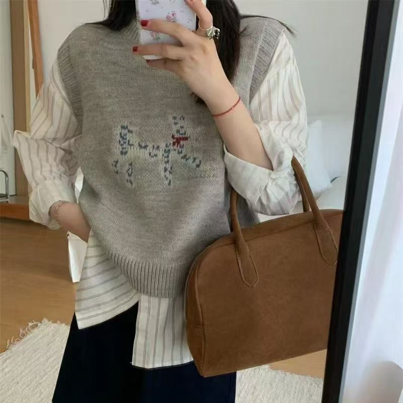 09/20Z Brand 2026 Autumn and Winter Jacquard Cute Round-Neck Knitted Vest for Women Layered over a Sweater