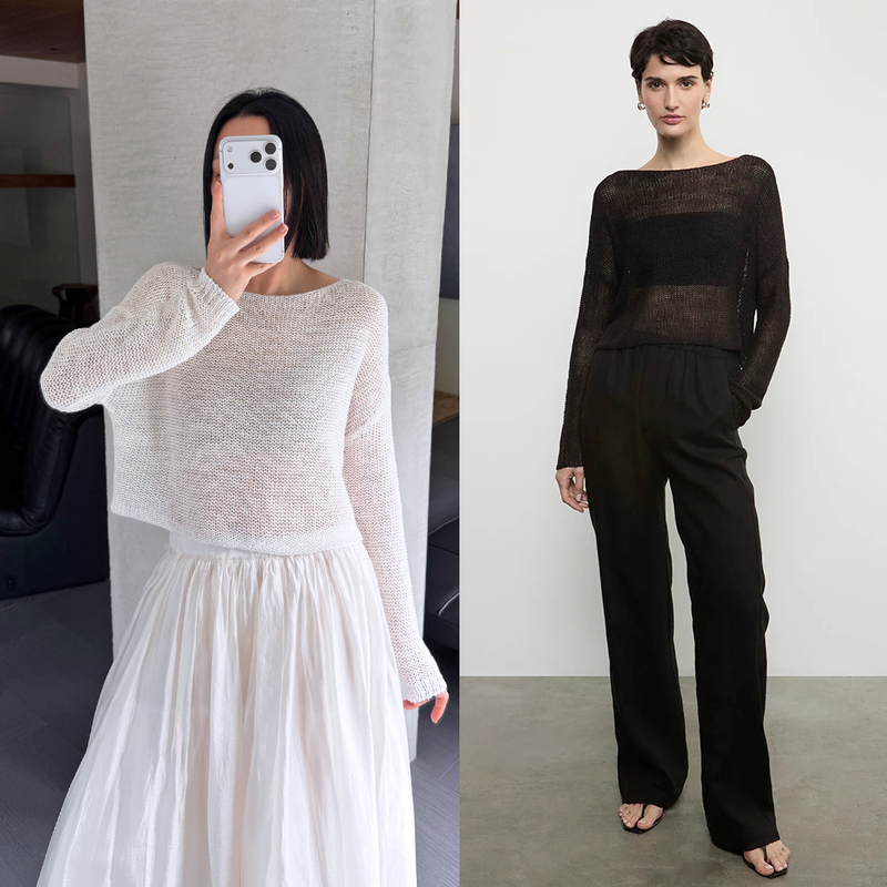 A Must-Have Classic in Black and White: Relaxed Energy Holder, Los Angeles Brand Linen Off-The-Shoulder Knit Top