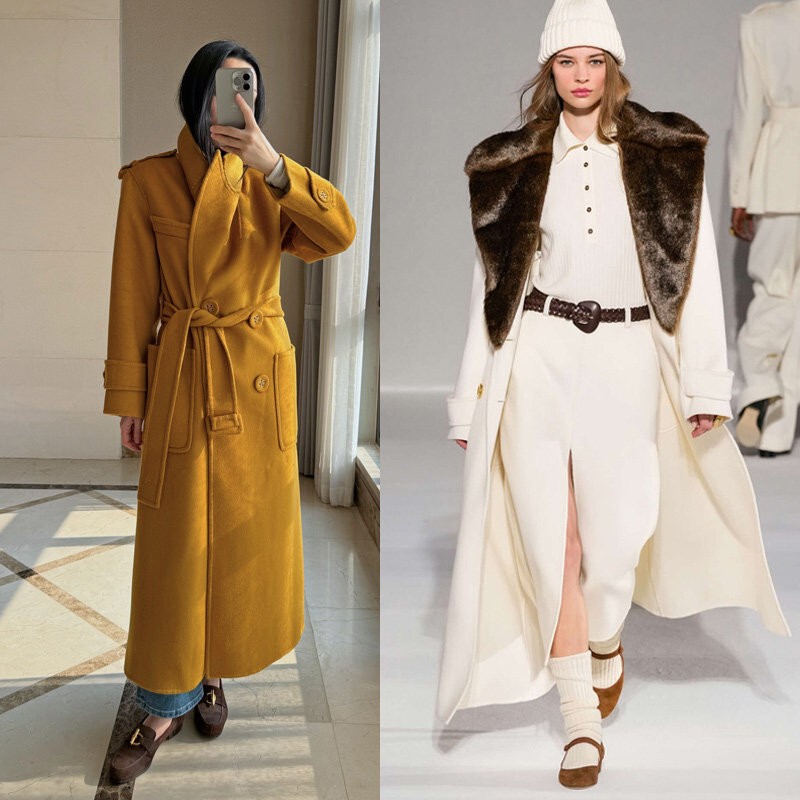 【No Returns or Exchanges】Luxurious and Wild~$1230 Italian Old Money Brand Detachable Fur Collar Double-Sided Wool Coat