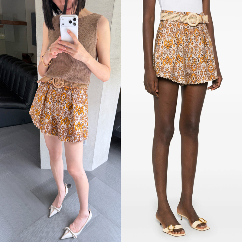 The Pants Are Great, but the Belt Is Even Better! Zim Linen Positioning Print Floral Paper Trim A-Line Shorts 2