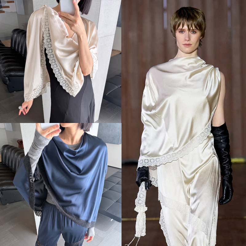 The Beauty Goddess Has Arrived~ so Delicious! Nordic Tg Show Style Lace-Edged Stretch Silk Shawl Cape