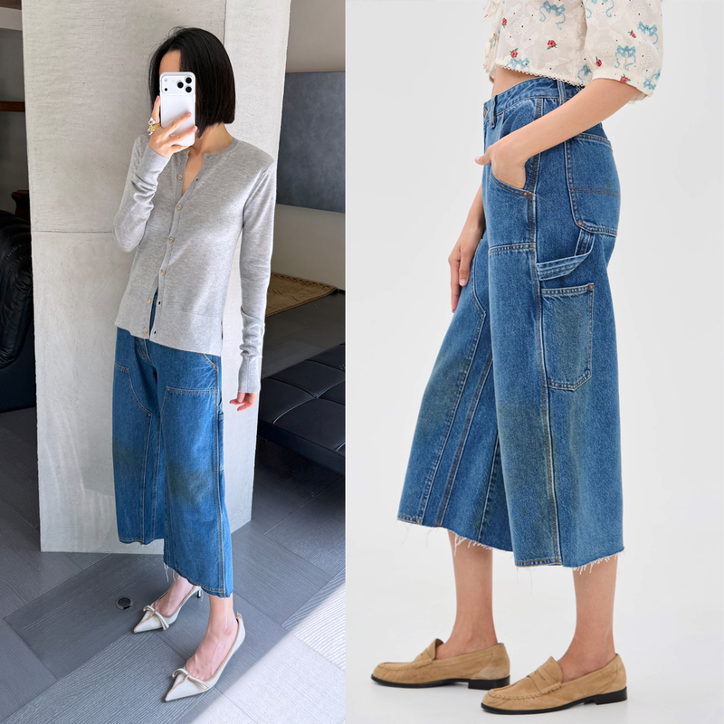 A Touch of Charming Blue~Se@ Medium Stone-Washed Blue Vintage American Carpenter Frayed Hem Eight-Point Workwear Jeans A Touch of Charming Blue~Se@ Medium Stone-Washed Blue Vintage American Carpenter Frayed Hem Eight-Point Workwear Jeans