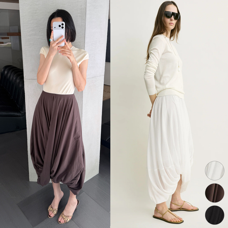 Days on the Clouds~Tt Tencel Cotton Sculptural Twisted Layered Cocoon Skirt 3900 on Sale