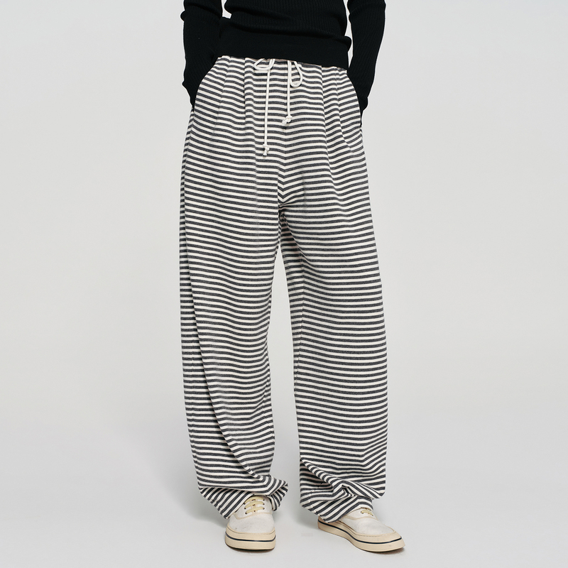 Hua Jiyuan [Zebra Pants] Cotton and Spandex Blend Color-Woven Striped Elastic Waist Loose Jogger Casual Pants 2026 Autumn