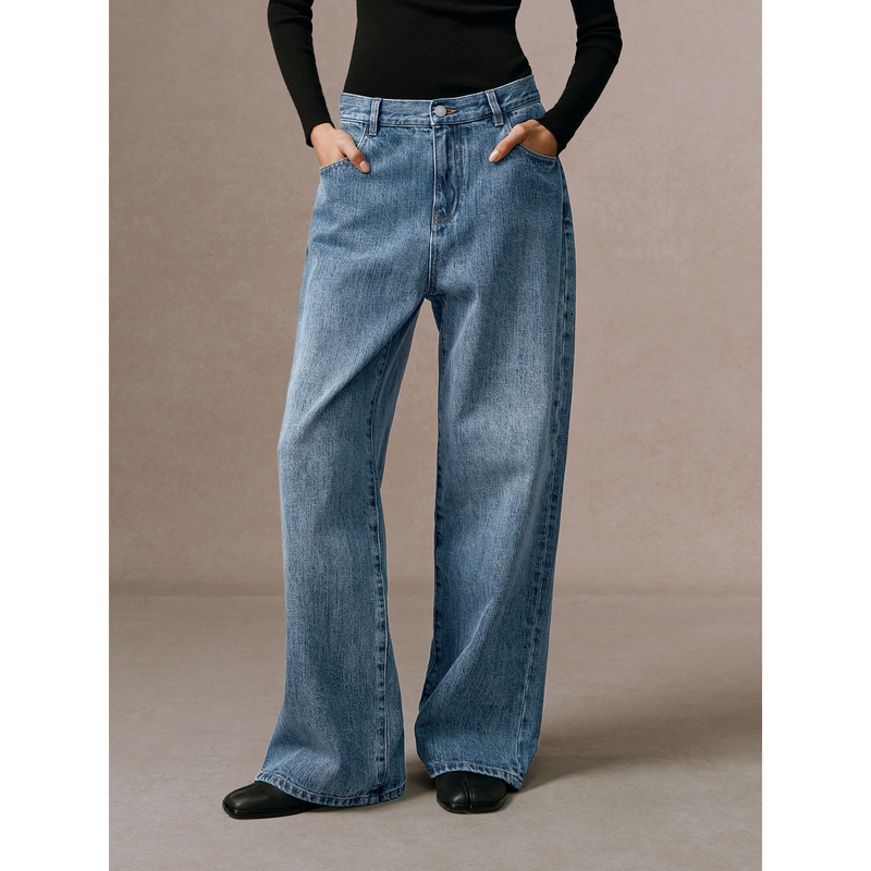 Huajiyan [Blues Denim] Imported Denim Fabric Enzyme Washed Whiskered Denim Trousers