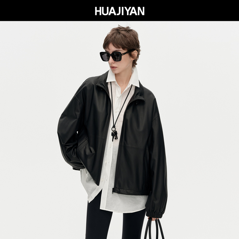Hua Jiyuan [Mask Leather Jacket] Italian Imported Ultra-Thin Sheepskin Casual Loose Jacket Leather Coat for Women