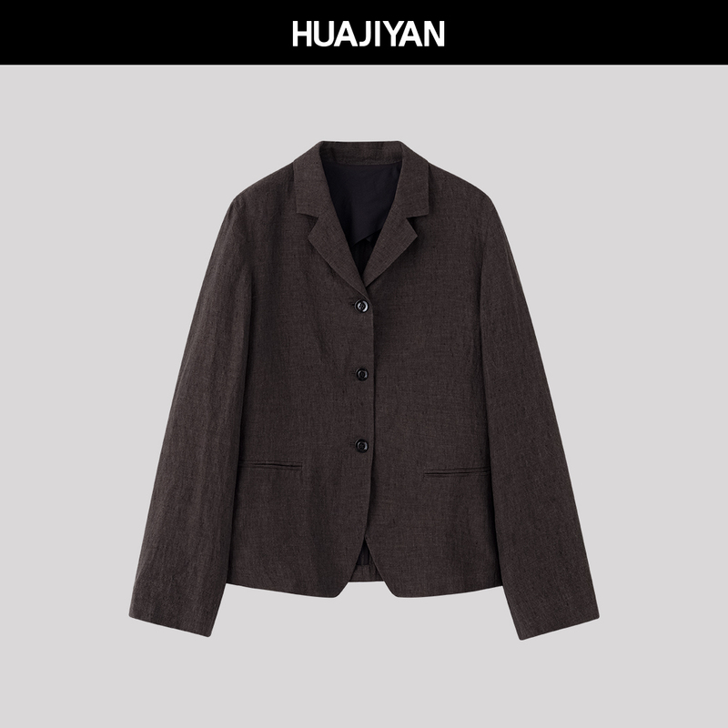 Hua Jiyuan【Coco】Linen and Hemp Straight-Shoulder Loose Casual Blazer for Women, Versatile Spring and Summer Suit Jacket