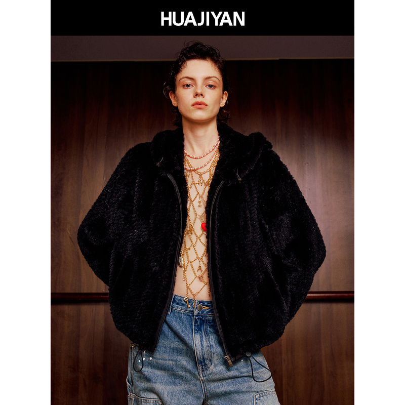 Huajiyan【Black Forest】Imported Mink Handmade Vertical Weave Hooded Fur Coat 2026 Autumn Huajiyan【Black Forest】Imported Mink Handmade Vertical Weave Hooded Fur Coat 2026 Autumn