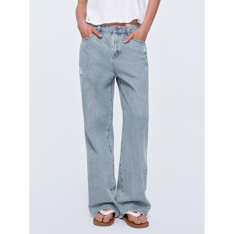 Huajiyan [Empty Mirror Denim] Turkish Imported Fabric Ripped Workwear Back Pocket Design Straight-Leg Jeans