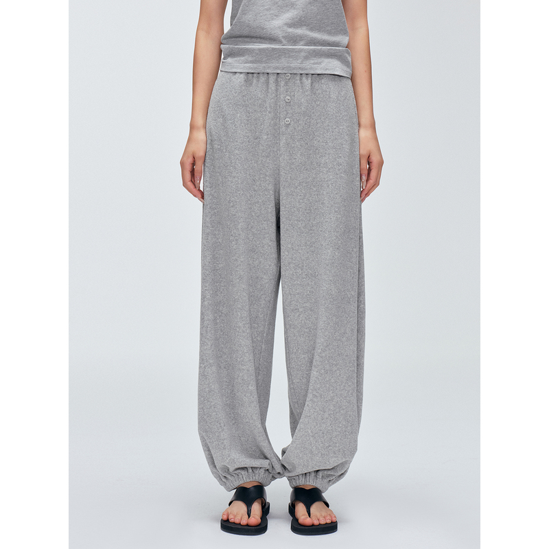 Huajiyan [Button Sweatpants] Cotton Blend Loose Fit Three-Button Design Elastic Waist Jogger Sweatpants Casual Long Pants