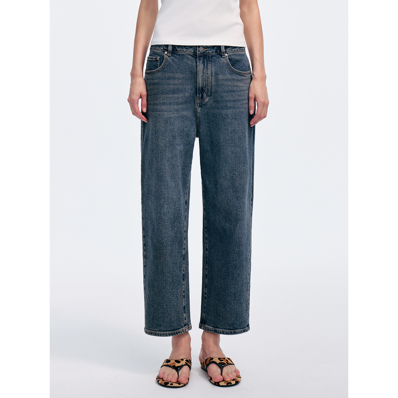 Huajiyan [Mist Blue Denim] Turkish Imported Fabric Vintage Enzyme-Washed Small Straight-Leg Classic Denim Pants