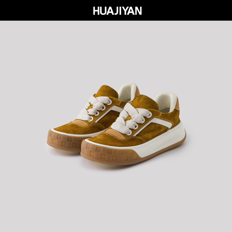 Huajiyan [Accessories Series] Cowhide and Suede Spray-Painted Craftsmanship Sheepskin Mesh Casual Shoes