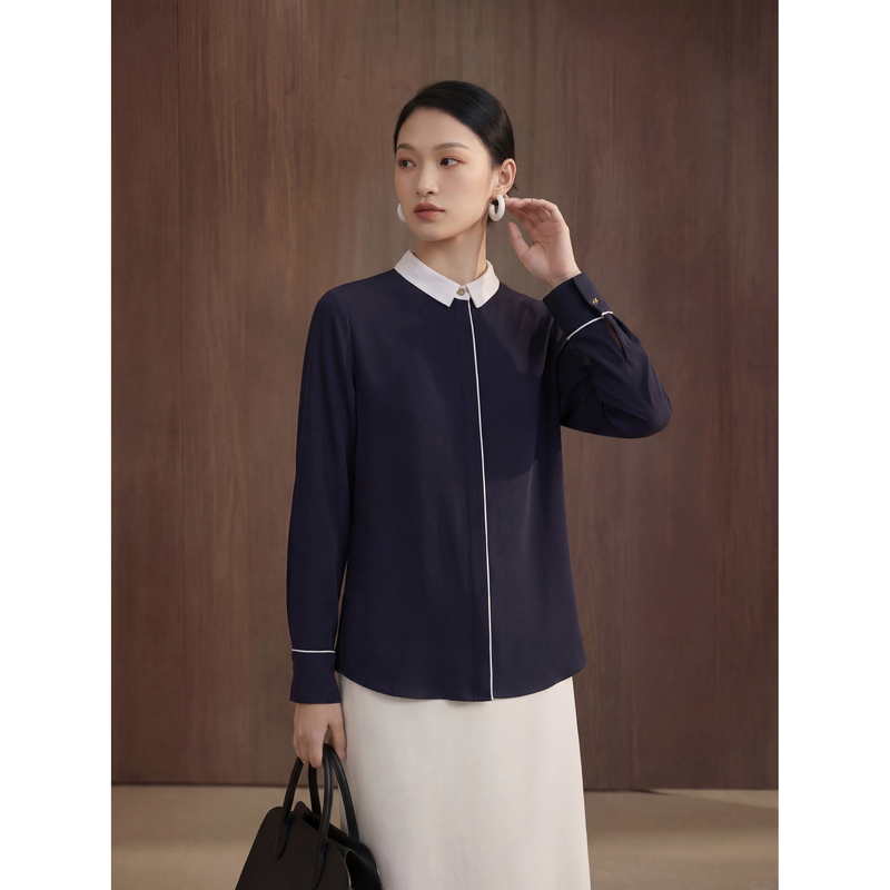 Maudi Elegant and Intellectual Women's Autumn Slim-Fit Design Shirt with Unique High-End Splicing 8170