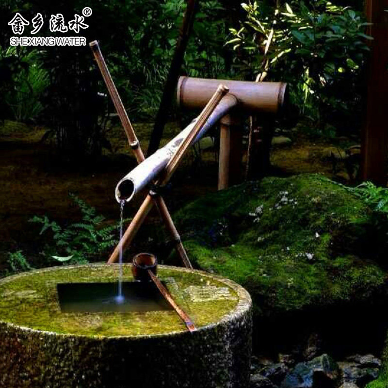 Japanese bamboo flowing water ornament garden stone trough cylinder pot pot landscape perpetual motion circulating water fountain fish tank bamboo water flowing water vessel