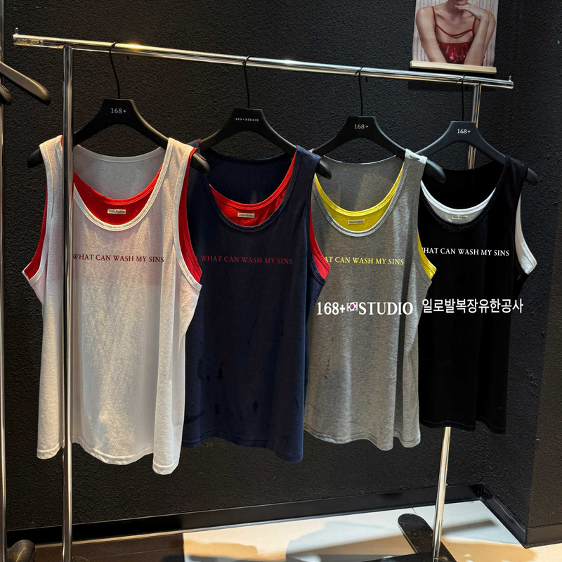 Dongdaemun Korean Single Recommendation ~ Summer 2025 New Korean Style Casual and Versatile Fake Two-Piece Printed Camisole Women's Clothing Dongdaemun Korean Single Recommendation ~ Summer 2025 New Korean Style Casual and Versatile Fake Two-Piece Printed Camisole Women's Clothing
