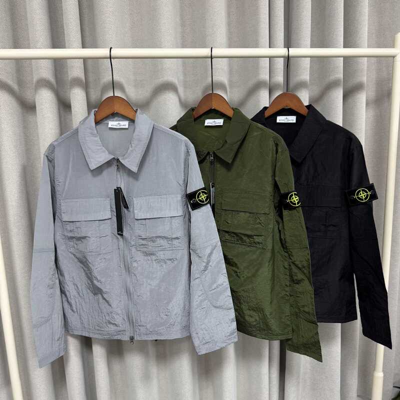 Stone Isdrey Stone Island Solid Color Lapel Sun Protection Clothing Outdoor Zipper Long-Sleeved Jacket for Men