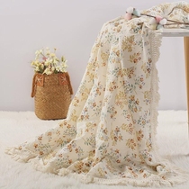New European and American childrens tassel edge printed cotton blanket baby bath towel baby blanket stroller cover blanket summer cool quilt