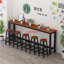 Solid wood bar table bar table and chair combination long high table against the wall milk tea shop coffee balcony table narrow table