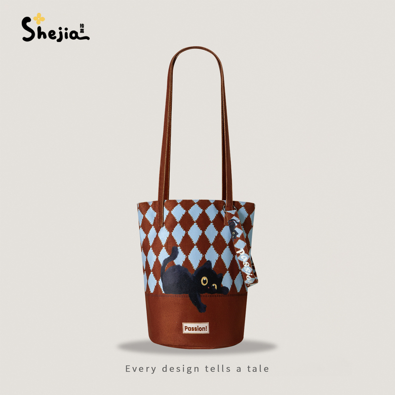 Shijia X Sea Blue Passion Cat Bag for Women 2025 New Large-Capacity Single Shoulder Crossbody Commuter Bucket Bag