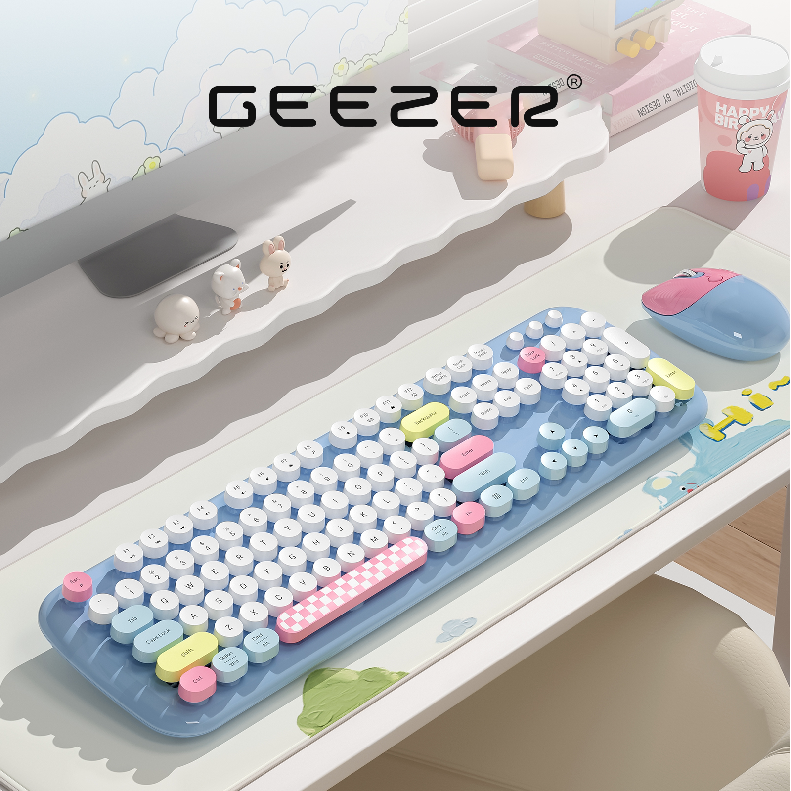 GEEZER无线键鼠组 静音高颜值键盘 工位办公键鼠组 米白无线键盘 2024新款静音滑鼠