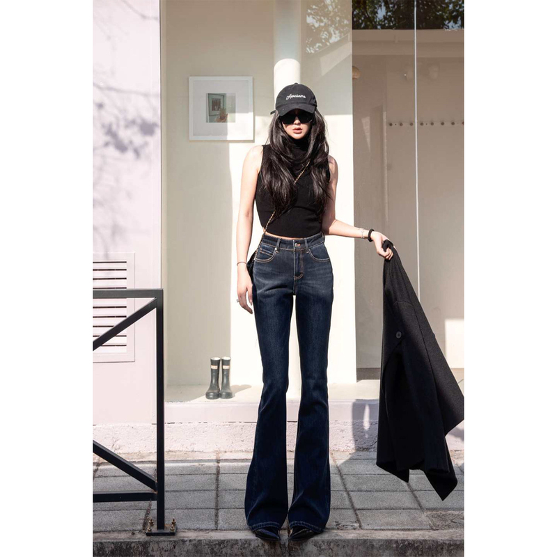 Bok｜Comic Legs 180｜Autumn Four-Way Stretch Mid-High Waist Slim Fit Flared Floor-Length Jeans