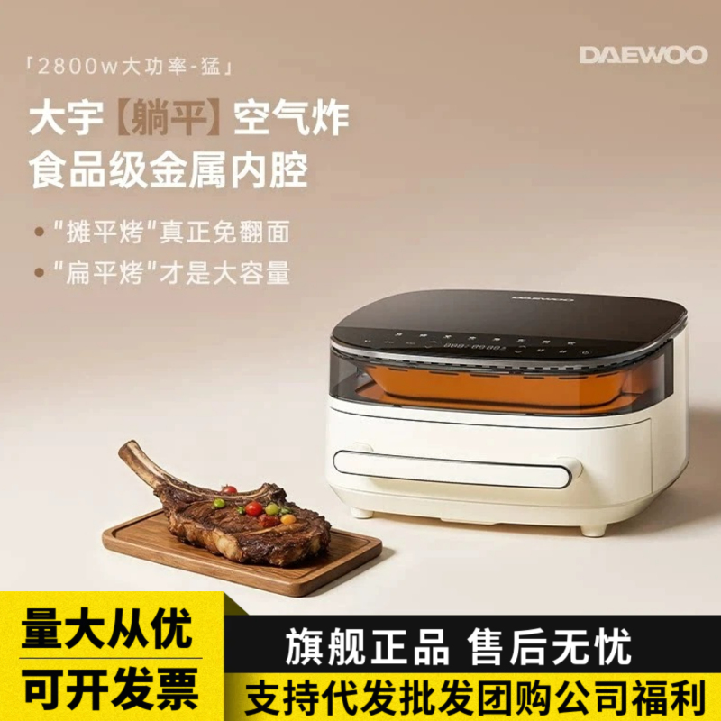 Daewoo Flat Air Fryer for Home Use, Metal Inner Cavity Electric Fryer Oven, Visible Large Capacity All-In-One 2026 New Model