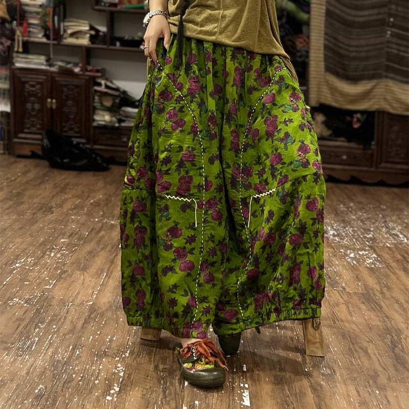 New Autumn Silk Handmade Flower Bud Lantern Pants, Vintage Artistic Distressed Breathable Drapey Casual Wear Pants for Women New Autumn Silk Handmade Flower Bud Lantern Pants, Vintage Artistic Distressed Breathable Drapey Casual Wear Pants for Women