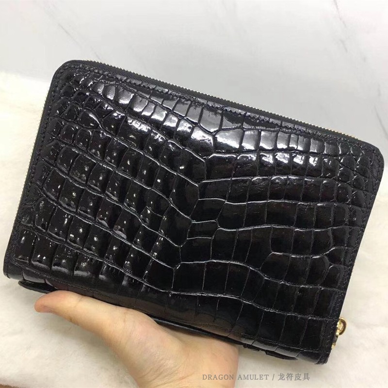 Dragon upscale avocado leather handbag Male leather glossy Glossy Arch Pearl Belly big Number Long Twin Zipper Mobile Phone Money Clip-Taobao