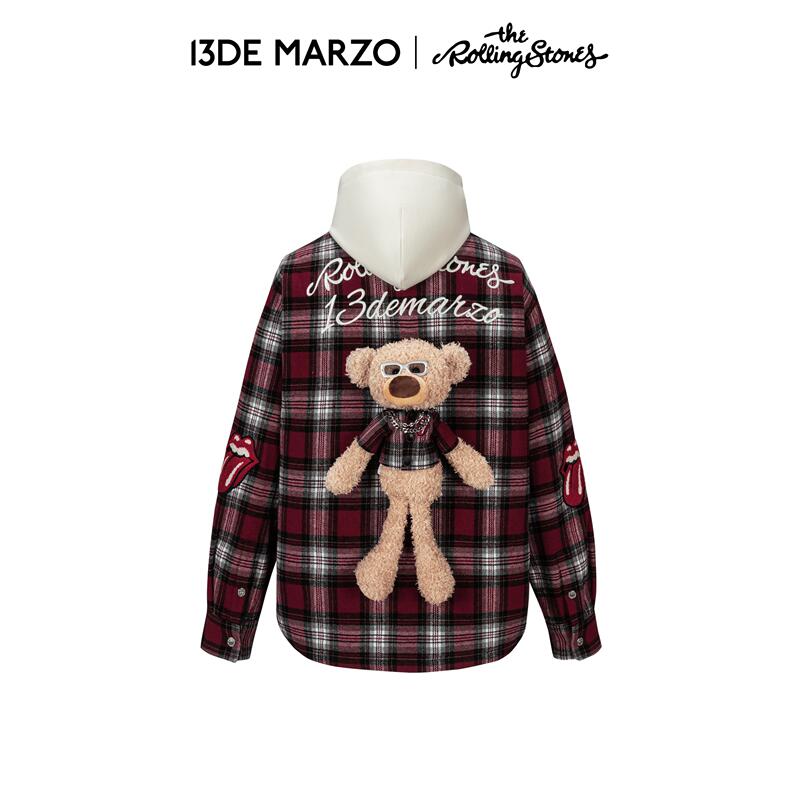 13Demarzo the Rolling Stones Co-Branded Series 2026 Autumn/Winter New Plaid Detachable Padded Shirt