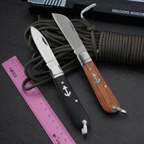 Traditional electricians knife non-insulated wire stripping knife stainless steel sharp folding knife wooden handle steel head grafting knife cable wire knife
