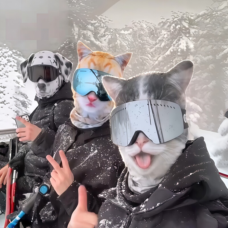 Animal Headgear for Skiing and Cycling, Sun Protection Mask, Full Face Windproof, Dustproof, Breathable Cycling Headgear, Cat-Themed, Funny, Quick-Drying Animal Headgear for Skiing and Cycling, Sun Protection Mask, Full Face Windproof, Dustproof, Breathable Cycling Headgear, Cat-Themed, Funny, Quick-Drying