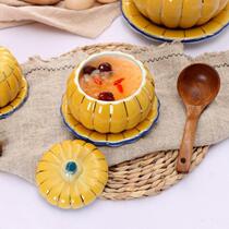Ceramic pumpkin soup cup birds nest water-proof stew pot with lid restaurant commercial stew pot small soup cup household dessert steamed egg bowl