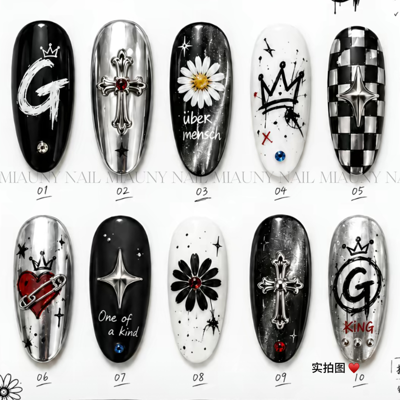 G-Dragon Dark Gothic Style European and American Black Gold Cat-Eye Wearable Nail Art Stickers Removable Fake Nails G-Dragon Dark Gothic Style European and American Black Gold Cat-Eye Wearable Nail Art Stickers Removable Fake Nails