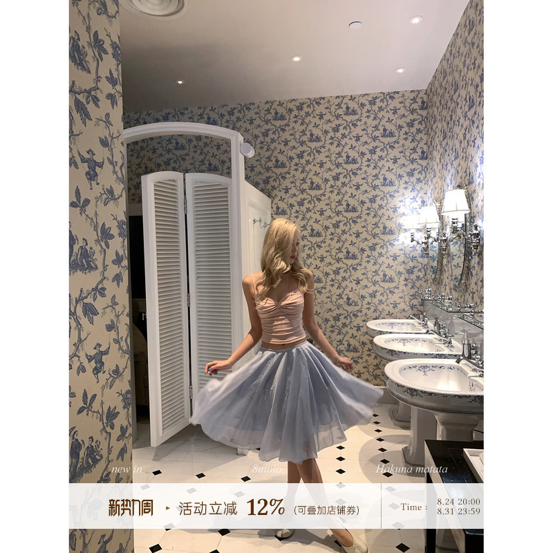 8Uioio'Venice Water Alley' Blue Lyocell Flowing Skirt for Women 2026 Summer New A-Line Long Skirt