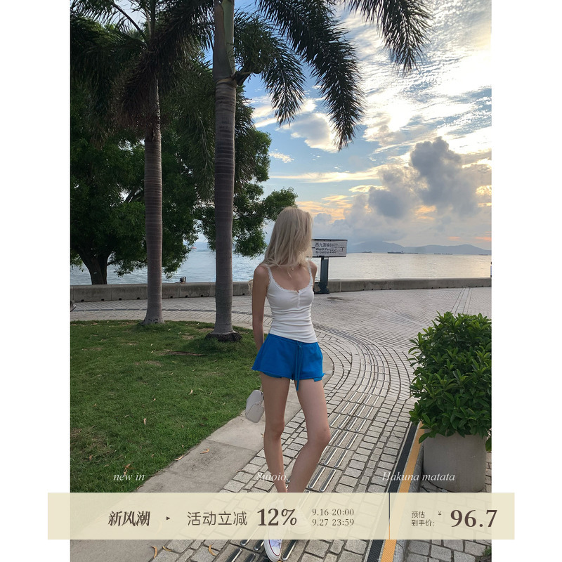 8Uioio'Dopamine Island' Rose Red Low-Waist Casual Pants for Women, New Summer Style, Slimming, Versatile Drawstring Shorts 8Uioio'Dopamine Island' Rose Red Low-Waist Casual Pants for Women, New Summer Style, Slimming, Versatile Drawstring Shorts