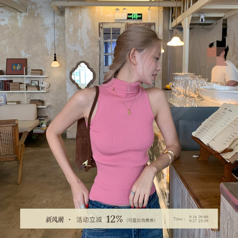 8Uioio White Peach Smoothie Pink Sleeveless Knitted Vest for Women 2026 Spring New Slim Fit Top