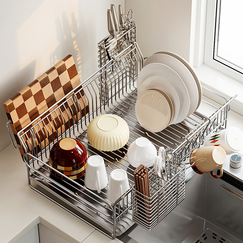 304ステンレススチール製キッチン多機能ラックシンクシンク排水ラックボウルと箸ラックボウルと食器収納ラック