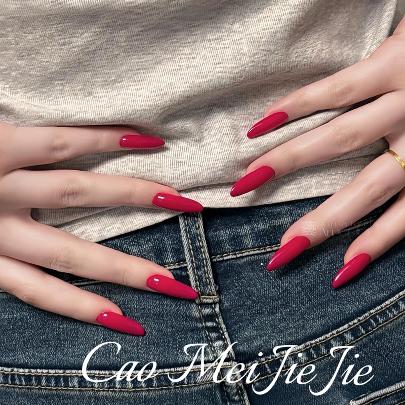 Purely Handmade, High-End, Simple, European and American Style, Trendy Nail Polish That Makes Your Skin Look Fairer, Dragon Fruit Solid Color Manicure, Detachable Fake Nails