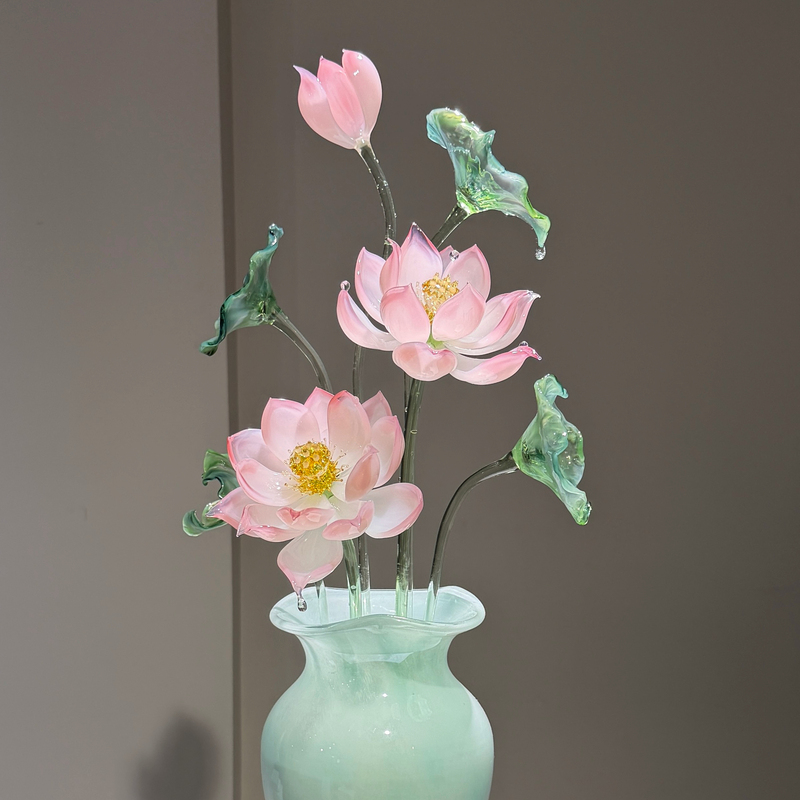 【Water Hibiscus】Purely Handmade Glazed Flower Pink Lotus Eternal Flower Home Decoration Ornament Entrance Decoration Gift