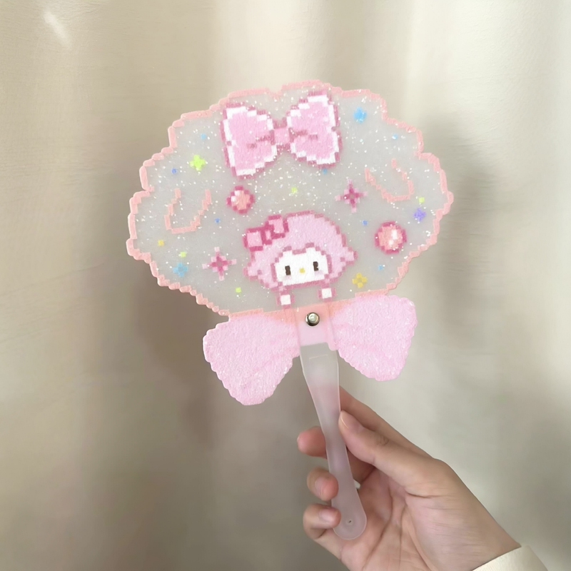 Who Can Say No! Pixel-Style My Melody Bead Fan DIY Materials Summer Handheld Fan Handle Props