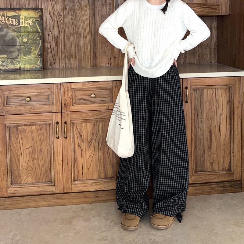 *Inventory Clearance Black Plaid Loose Drawstring Casual Long Pants Cargo Pants *Inventory Clearance Black Plaid Loose Drawstring Casual Long Pants Cargo Pants