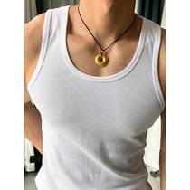 Xiaohongshus same sports and fitness mens vest white inner with pure cotton coarse thread bottoming summer mens undershirt