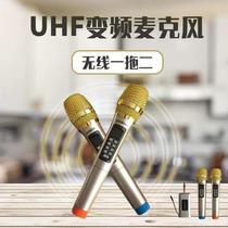 New metal dual wireless microphone 99 variable frequency microphone one for two golden handheld microphone