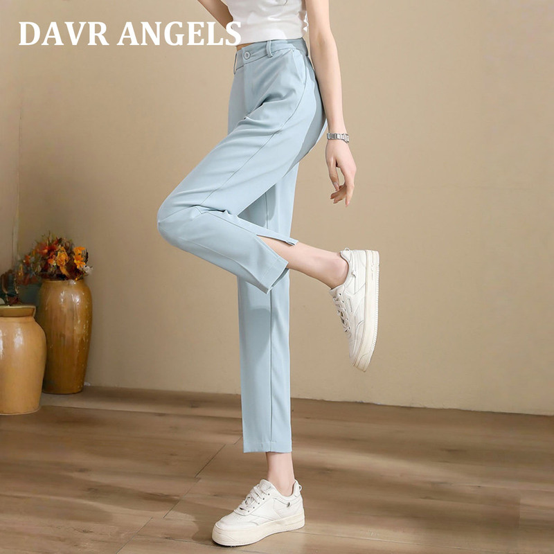 Davr Angels Summer Thin Loose High-Waisted Cropped Pants for Women with Drapey Ice Silk Straight-Leg Trousers