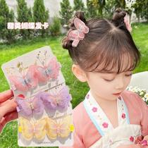 Hanfu Girls 2024 New Headwear Super Fairy Ancient Style Embroidered Butterfly Hairpin Cute Princess Bangs Side Clip